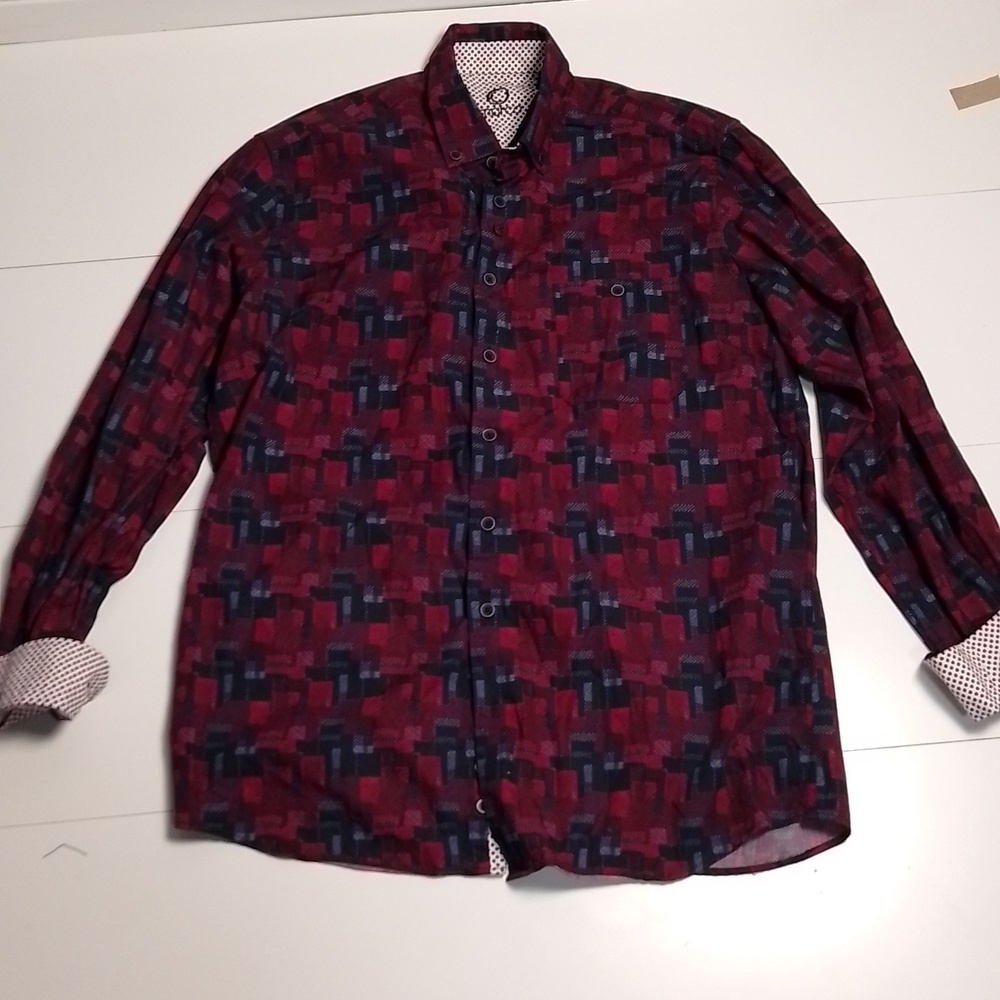 Marco mens red and blue button down  shirt with polka dot flip cuffs medium